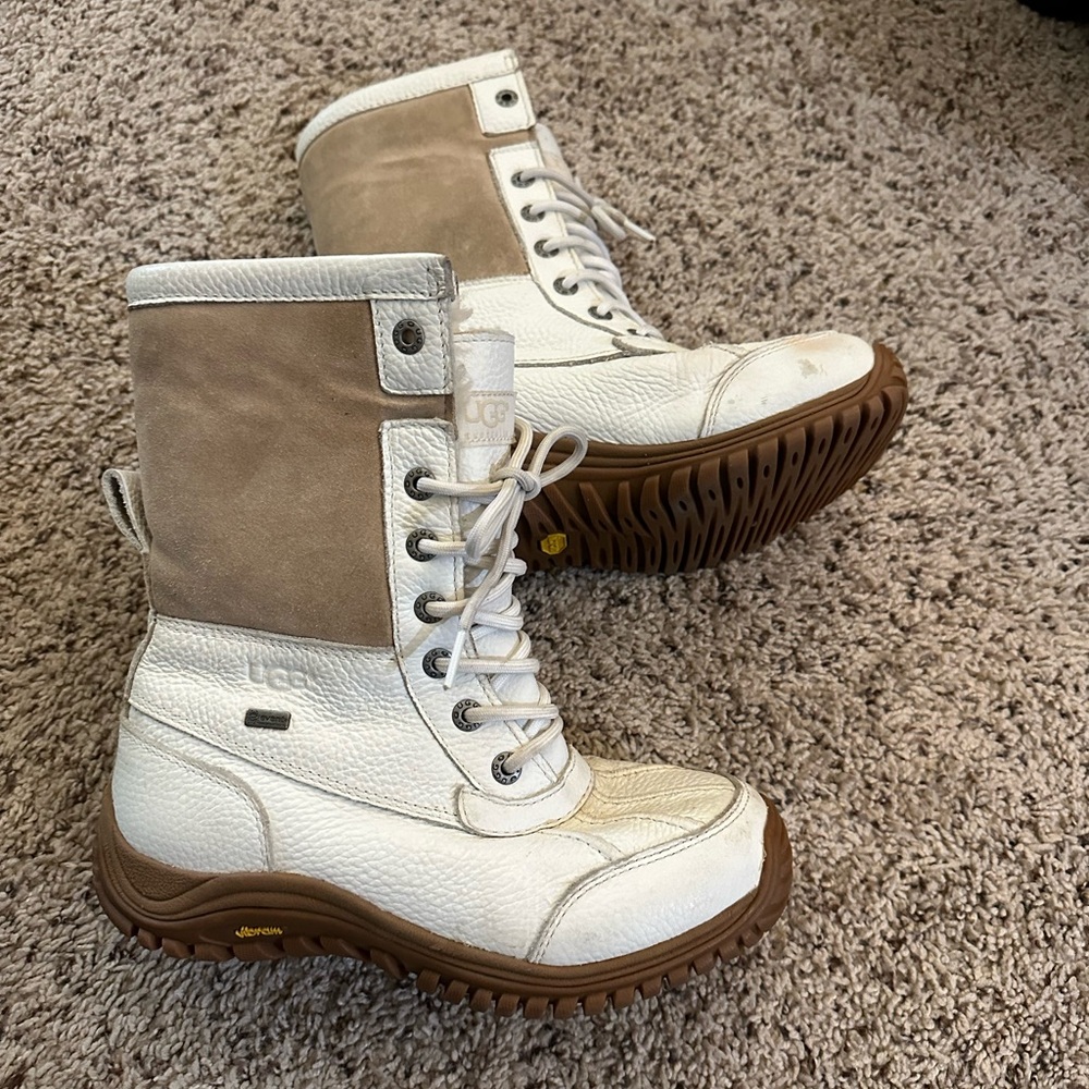 Ugg White and Tan Lace-Up Boots